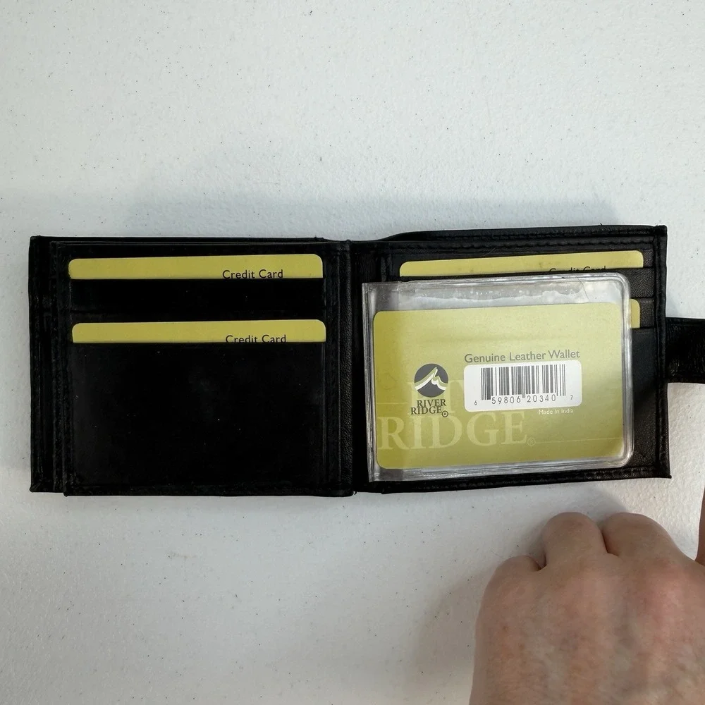 River Ridge Mens Black Genuine Leather Bi-Fold Wallet ID Card Holder Photos NEW‎